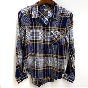 2sable Plaid Button Up Shirt Top Small Blue Yellow